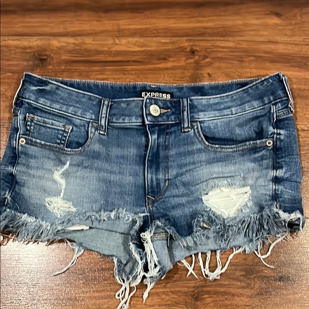 Express Blue Distressed Denim Shorts